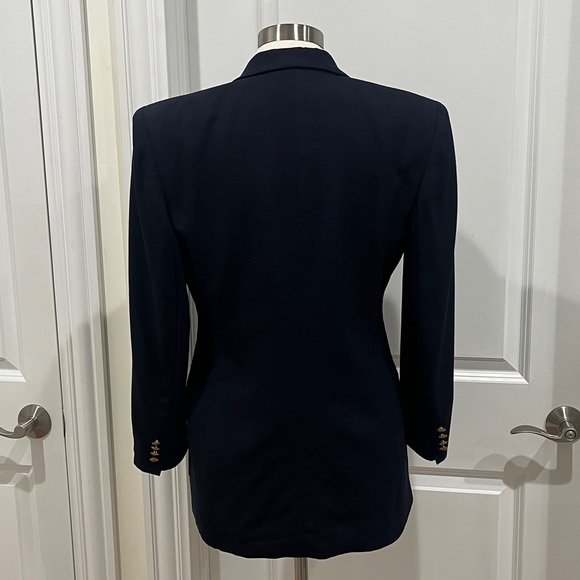 VTG Ralph Lauren Navy WOOL Blazer Embroidered Crest Patch Women's Size 6 Preppy - Picture 5 of 16